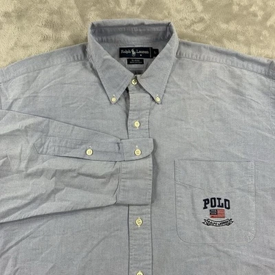 Рубашка мужская Polo Ralph Lauren Blaire большая синяя на пуговицах вышитый логотип флаг США - Изображение 1 из 4