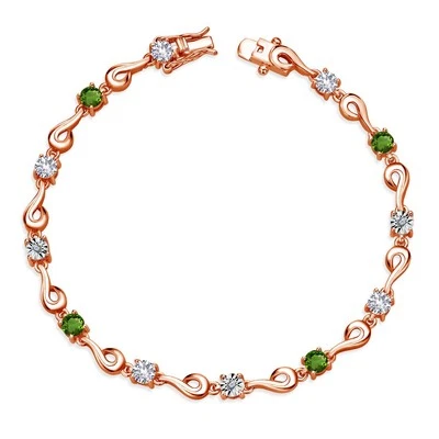 2.27 Ct White Created Sapphire Green Tourmaline 18K Rose Gold Plated Silver - Image 1 of 3