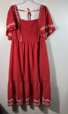 Womens Old Navy Smocked Top Square Neck Midi Dress 3X Orange White - Image 1 of 4