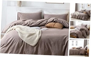 Duvet Cover Set- 100% Washed Cotton 3 Pcs Soft Comfy King Mauve Brown - Picture 1 of 7