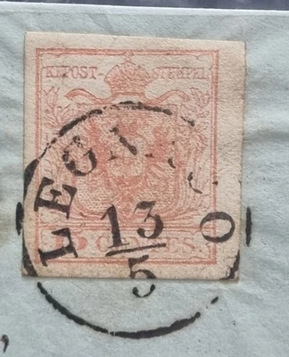 F052 - ANTICHI STATI - LOMBARDO-VENETO - 1860 - 15 CENTESIMI - SU FRAMMENTO - Immagine 1 di 3