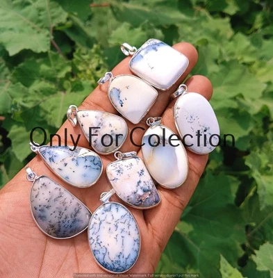 925 Sterling Silver Plated Dendrite Opal  Gemstone Pendant Lot Unique Jewelry - Imagem 1 de 2