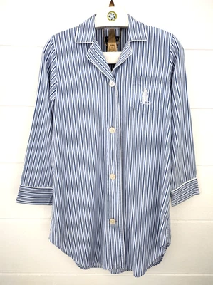 Ralph Lauren Women Sleepshirt Blue White Stripe Night Gown Lounge S - Image 1 of 4
