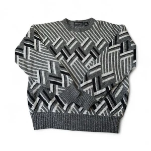 Vintage Coogi Style Pullover Gray Sweater 80s Geometric Sz M Grandpa Cozy - Picture 1 of 8