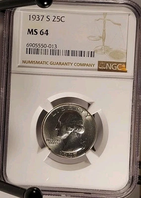 1937-S S25C WASHINGTON QUARTER NGC MS64 BLAST WHITE  - Image 1 of 4