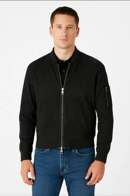 John Varvatos Hombres 52 Gris Cuero Chaqueta Bomber Piel de Cabra Cremallera Corea F/W19 Foto 1 de 4