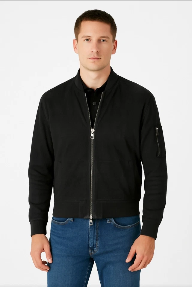 John Varvatos Hombres 52 Gris Cuero Chaqueta Bomber Piel de Cabra Cremallera Corea F/W19 Foto 1 de 4