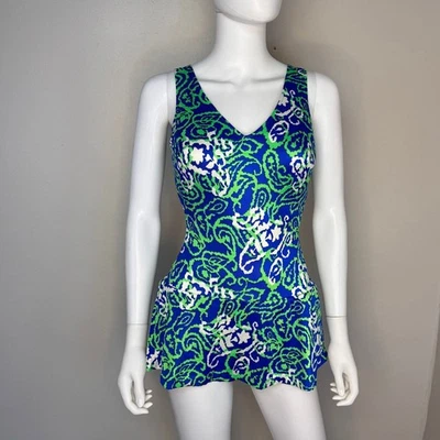 Traje de baño vintage años 60 psicodélico cachemir años 60 Sears una pieza con falda XS-pequeño Foto 1 de 4