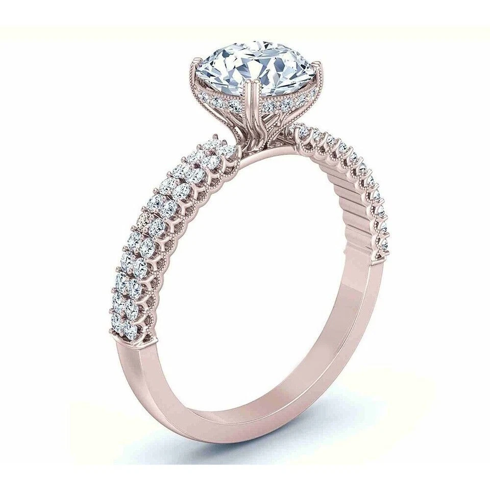Anillo de compromiso sólido oro rosa de 18k certificado diamante GIA IGI real redondo 1 quilate Foto 1 de 4