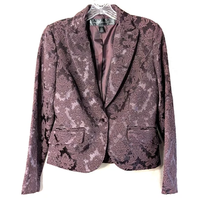 Blazer para mujer Apostrophe talla 4 brocado satinado púrpura caprichoso día a noche Foto 1 de 4