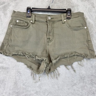 Pantalones Cortos 7 For All Mankind Para Mujer 29 Verde Oliva Denim Corte Deshilachado Dobladillo 5 Bolsillos Foto 1 de 4