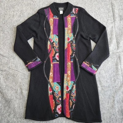 Cárdigan plumero Koos of Course Art To Wear mezcla de seda para mujer M retazos negros Foto 1 de 4