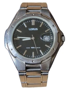 Lorus Mens Quartz Watch VX32-0LA0 Date/Time Stainless Steel Strap Black Face - Picture 1 of 4