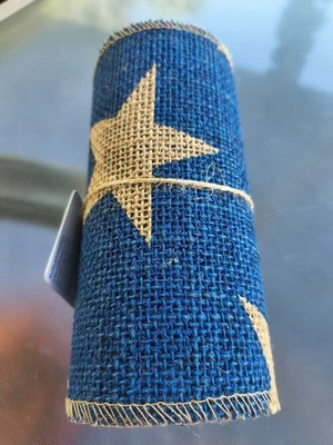 BURLAP Arpillera JUTE ROLL Natural Blue STARS 5.5" X 10 Ft NWT - Image 1 of 4