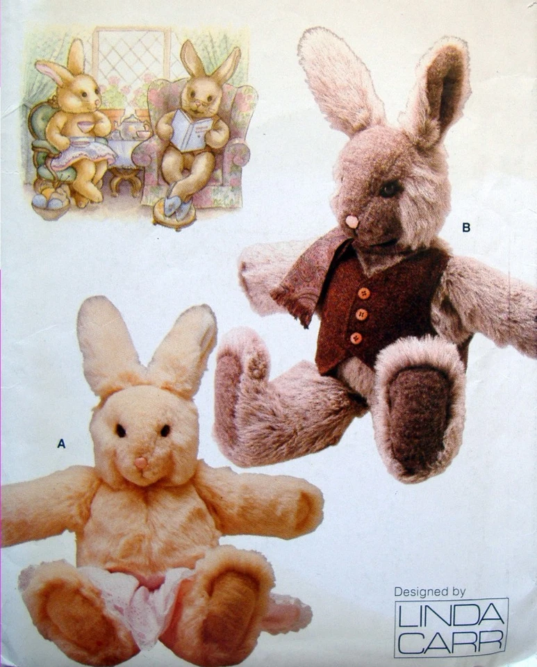  * 7138 Vogue 28" Stuffed Boy & Girl Bunny Rabbit Pattern UNCUT 1988  - Image 1 of 1