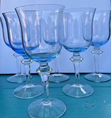 england SET-OF-6 X 7 5/8" DENBY AURORA LIGHT BLUE WINE GLASSES goblets MINT - Image 1 of 4