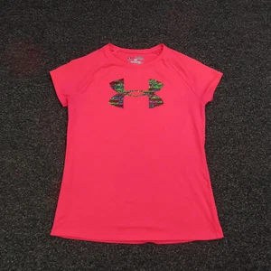 Under Armour Shirt Girls Medium Pink HeatGear Short Sleeve Breathable Youth - Picture 1 of 8