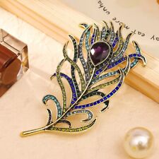 Crystal Peacock Feather Brooch Vintage Alloy Corsage Women Clothing Accessories