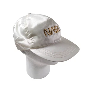 Vintage 80's 90's NASA Space White Satin Identity Headwear Snapback Hat Cap USA - Picture 1 of 11