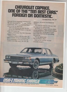 Original 1983 Chevrolet Caprice Classic Magazine Ad "Ten Best Cars" - Picture 1 of 1