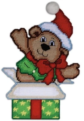 Design Works XMAS SURPRISE BEAR Wall Hanging Plastic Canvas Kit 14" x 9.5" - Image 1 of 3