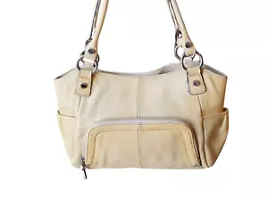 Tignanello LEATHER HANDBAG (Cream) HOBO BAG ORGANIZER Dual Top Handle PURSE - Picture 1 of 9