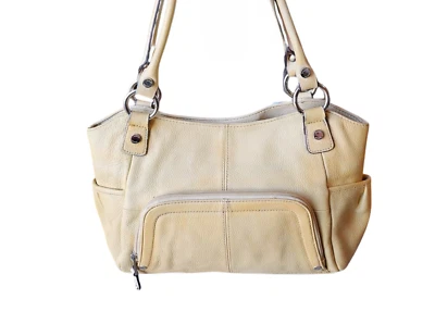 Tignanello LEATHER HANDBAG (Cream) HOBO BAG ORGANIZER Dual Top Handle PURSE - Image 1 of 4