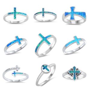 925 STERLING SILVER PRETTY DESIGN OPAL CROSSES RINGS SIZES 4 to 12**