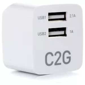 Caricabatteria da parete C2G 22322 2 porte USB-A 2.1A AutoVolt 120V a 230V bianco - Foto 1 di 5