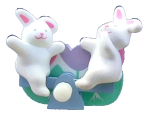 Hallmark PIN Easter Vintage WIND UP Bunny RABBIT SeeSaw ACTION 1992 Brooch - Picture 1 of 3