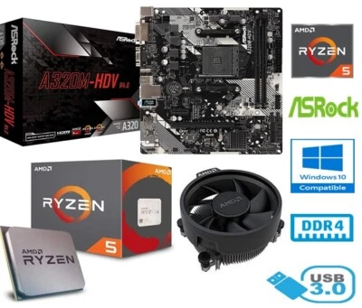 AMD RYZEN 5 1600 BUNDLE - 6 CORE - ASROCK A320M-HDV R4.0 MOTHERBOARD - Image 1 of 4
