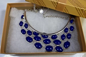 Rare All American Blue Cabazon Liz Claiborne Silver-tone  Necklace Big Statement - Picture 1 of 11