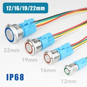 Waterproof Metal Push Button Switch IP68 Momentary Latching 12/16/19/22mm 1NO1NC - Picture 1 of 22