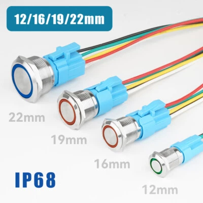 Waterproof Metal Push Button Switch IP68 Momentary Latching 12/16/19/22mm 1NO1NC - Image 1 of 4