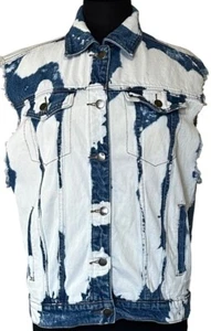 Women's Forever 21 Distressed Tie-Dyed Denim Jean Jacket Vest Junior's Size S - Picture 1 of 24