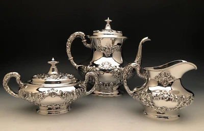 Juego de té Buttercup de Gorham antiguo de plata de ley de 3 piezas, ligeramente usado Foto 1 de 4