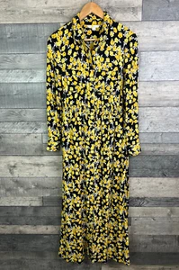 Boden Jessie camicia maxi abito taglia UK 12 lungo nero giallo floreale con bottoni - Foto 1 di 9