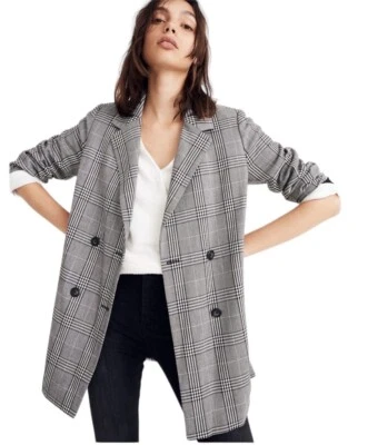 Madewell Women XS Caldwell Double-Breasted Blazer in Menswear Plaid Gray - Image 1 of 4