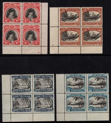 NIUE 1932 1d - 4d, SG  56/59, CORNER BLOCKS OF 4, MOST NH, CAT. £136+ - Image 1 of 2