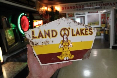 RARO LETRERO DE METAL PINTADO TIERRA O LAGO MANTEQUILLA LECHERÍA INDIO POCHONTAS GRANJA GAS Foto 1 de 4