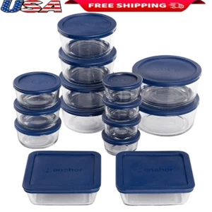 Glass Food Storage Containers 30 Piece Set W/ BPA Free Lids Microwave Oven Safe - Picture 1 of 7