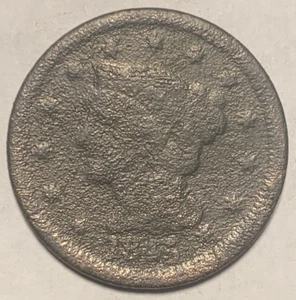 1845 Large Cent ~ Braided Hair ~ 1 Penny/Cent ~ Copper U.S. Coin 1L2741 - Picture 1 of 6