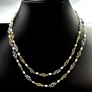 COLLANA VINTAGE ANNI '70 ITALIA ORO MASSICCIO 18K ARGENTO 925 CON PERLE DI FIUME - Foto 1 di 10