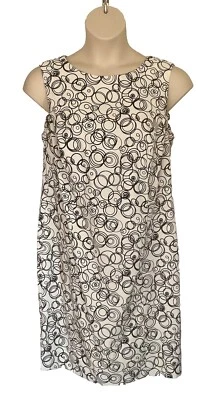 Dressbarn Sheath Dress Size 14W White Black Geometric Print Sleeveless Zip-Up - Image 1 of 4