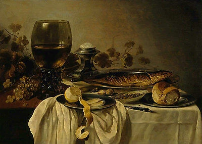 Breakfast Claesz Frühstück Fisch Glas Stillleben Teller Zitrone B A3 03130 - Bild 1 von 1