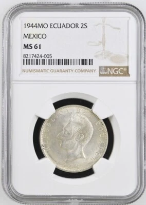 ECUADOR  2 SUCRES  1944  KM # 80  NGC MS 61. - Image 1 of 4