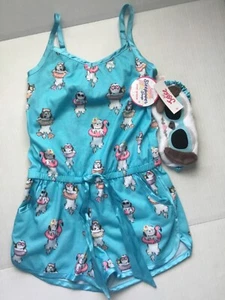 Justice Girls 2pcs Summer Pajama set Floaty Dog Romper & Eye Mask Size 7 NWT - Picture 1 of 1