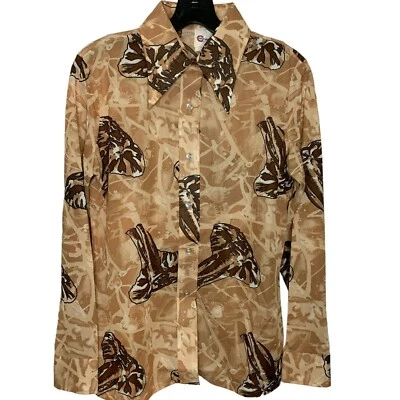 Top Caper-Mates años 70 de colección talla pequeña/mediana para mujer, manga larga, elefantes, tostado y marrón Foto 1 de 4