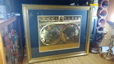 Vintage Blaeu Gold Foil Framed Wall Map,31 1/2 x 25 1/2! - Image 1 of 4