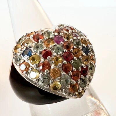 Anillo de Cóctel SIMA K Multicolor Negro Ónix Corazón Esterlina 925 Talla 7 Foto 1 de 4